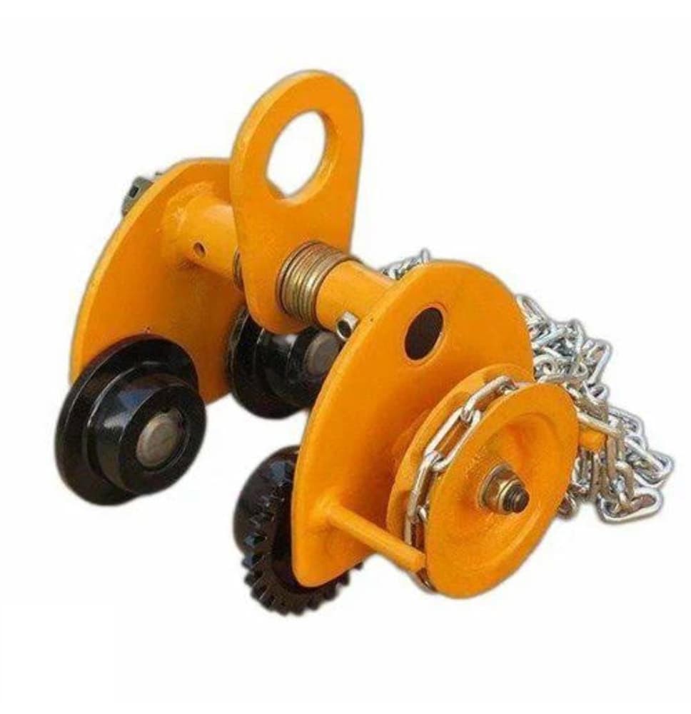 Manual Geared Trolley - Mild Steel, 3 Ton Capacity, 75-125 mm Beam Width | Gear Operated, Hand Push Speed Control, Painted Finish