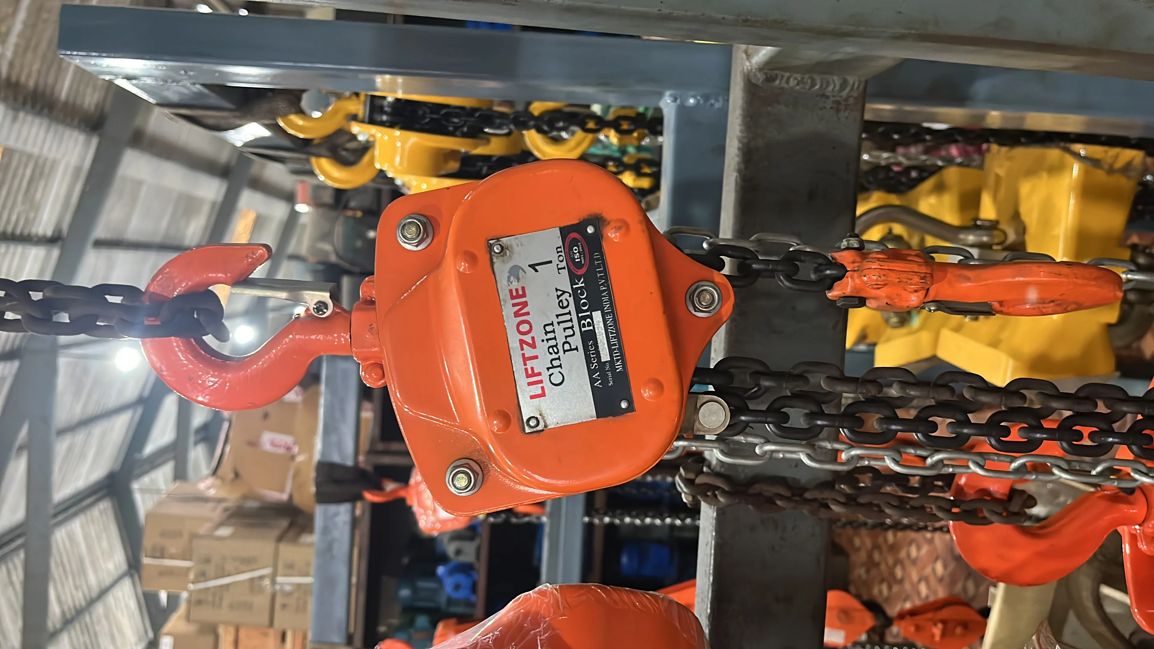 Heavy duty chain pulley block load testing area.